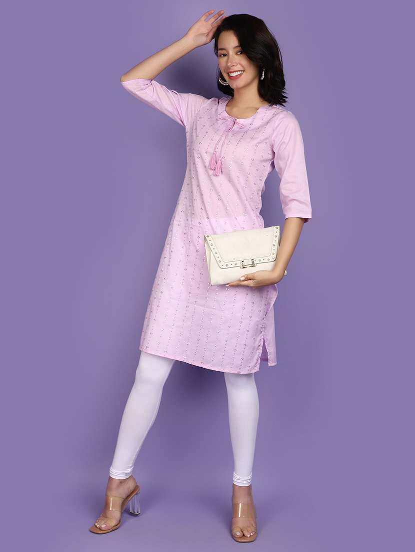 lavender cotton embroidered straight kurta - 20893844 -  Standard Image - 4