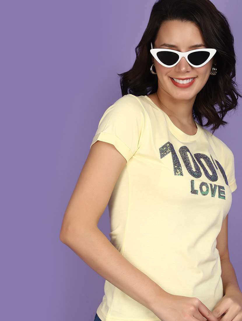 pastel yellow cotton typography t-shirt - 20893852 -  Standard Image - 1