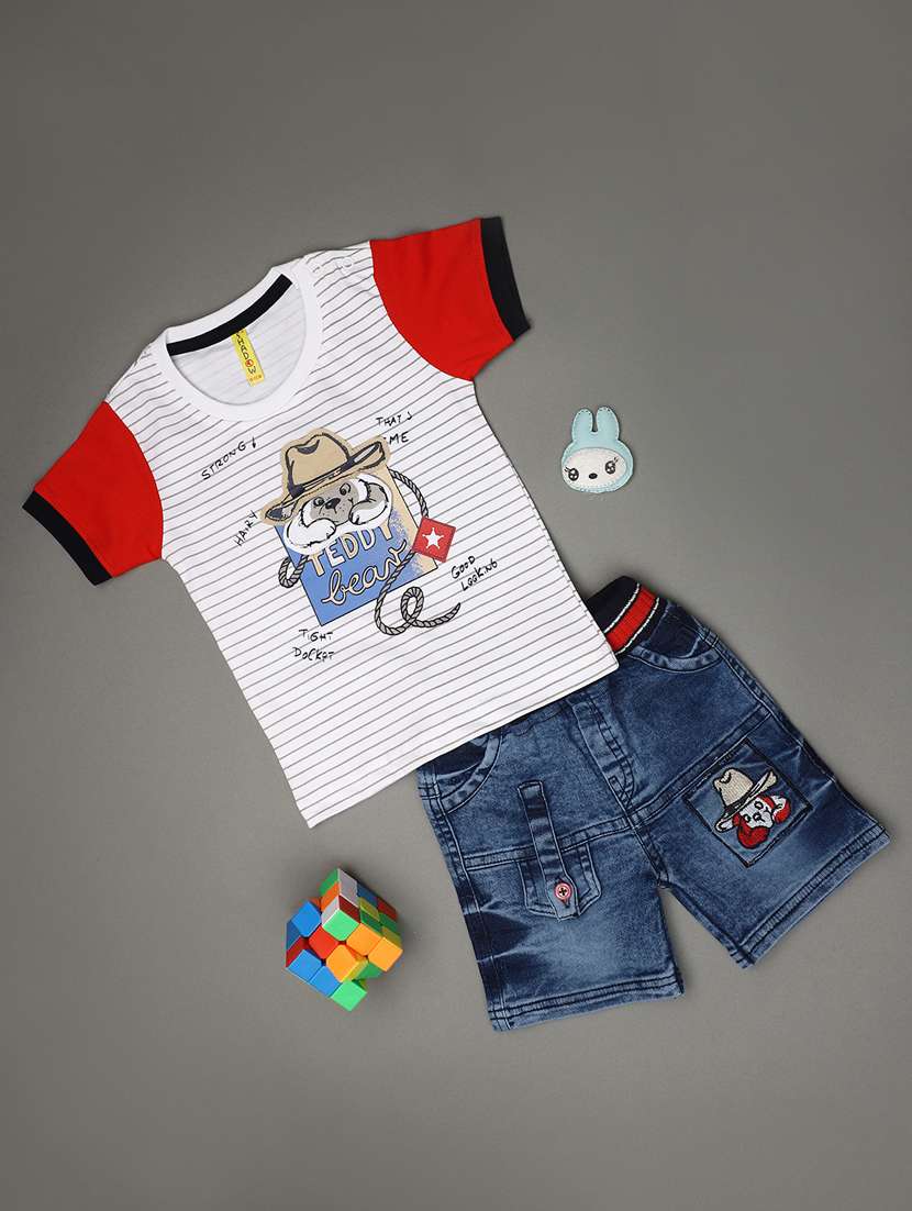 boys round neck printed shorts set