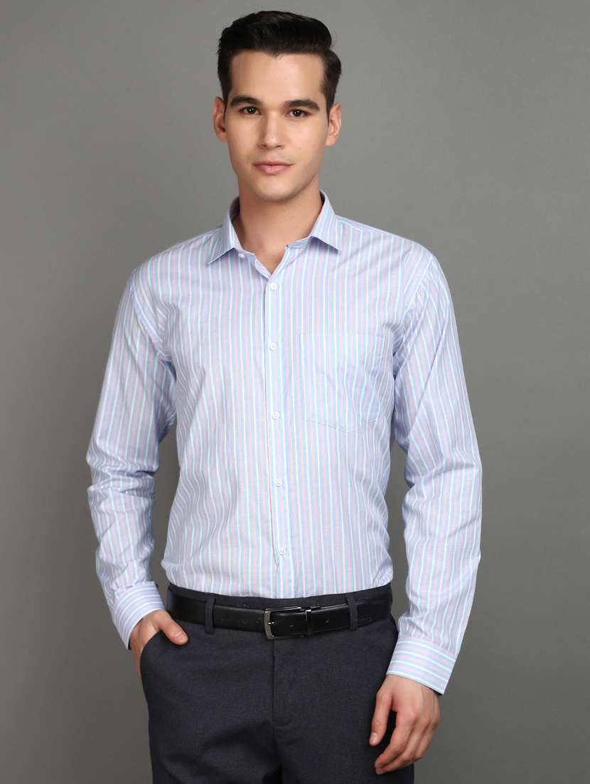 blue cotton blend formal shirt