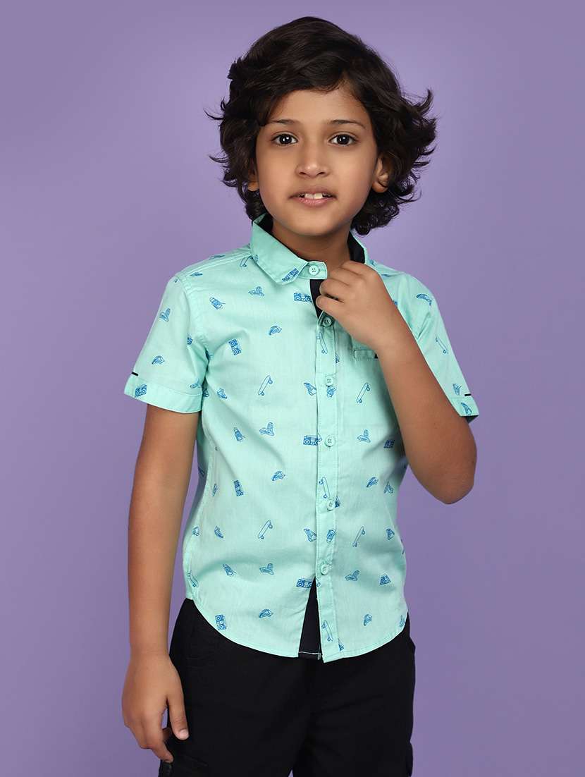light green cotton printed shirt - 20893924 -  Standard Image - 1