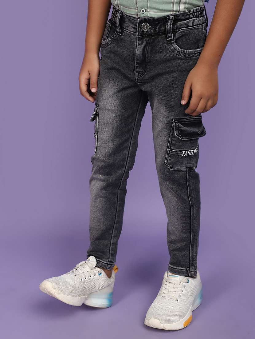 solid grey washed detailed cargo jeans - 20893936 -  Standard Image - 1