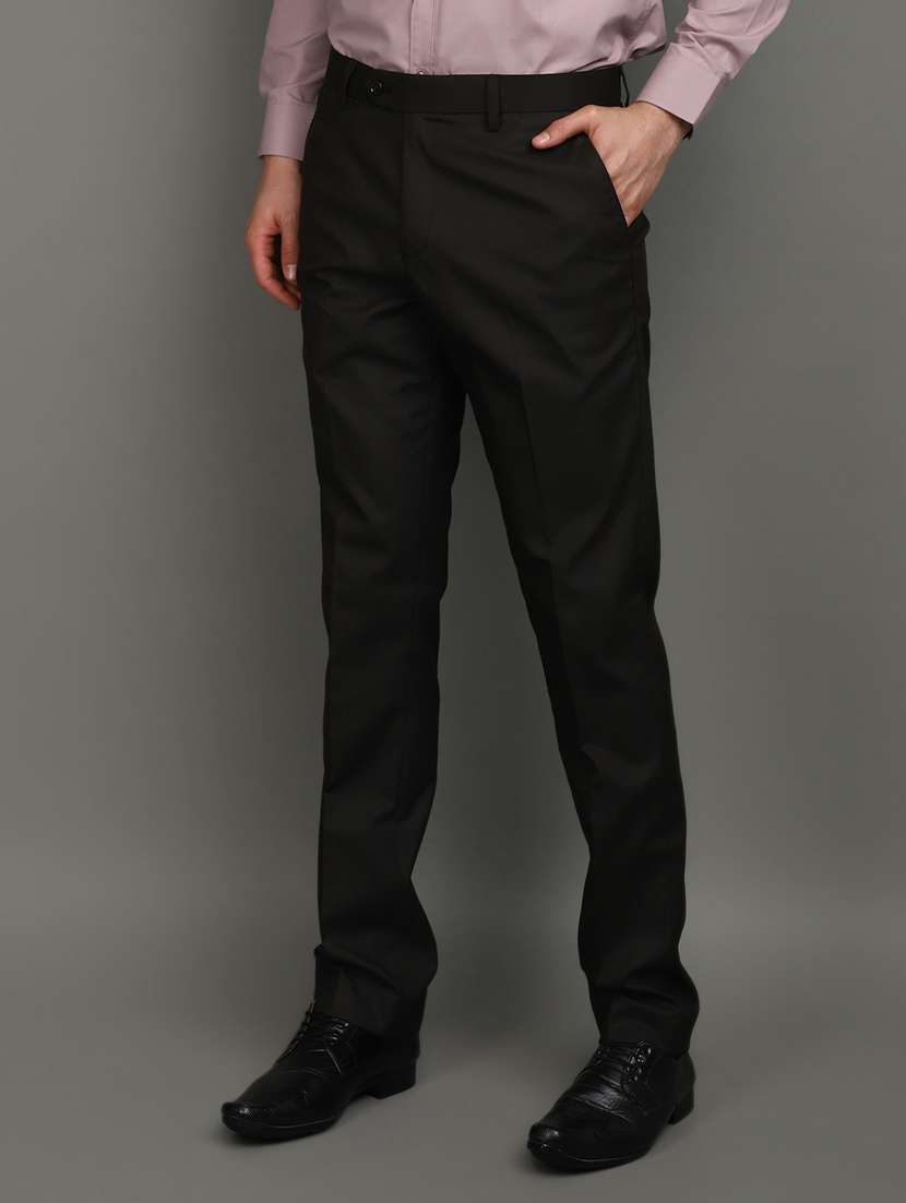 brown cotton flat front  formal trouser - 20893956 -  Standard Image - 1