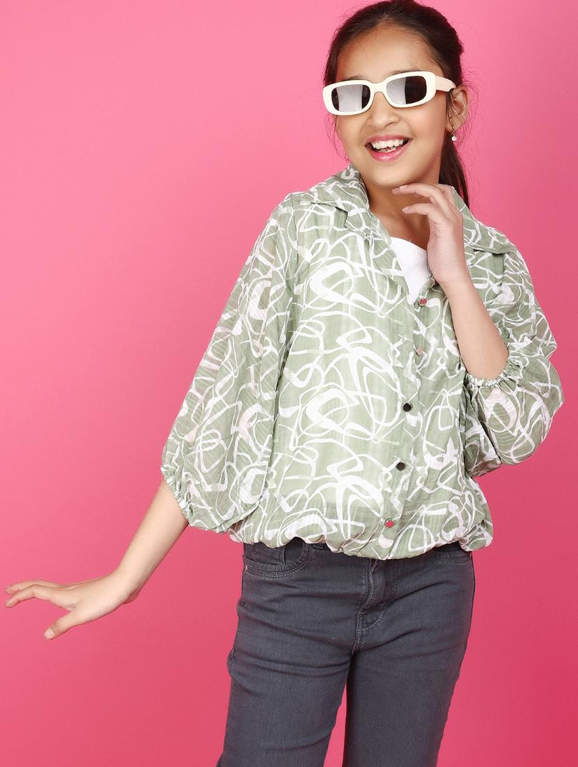 girls green printed regular top - 20893997 -  Standard Image - 1