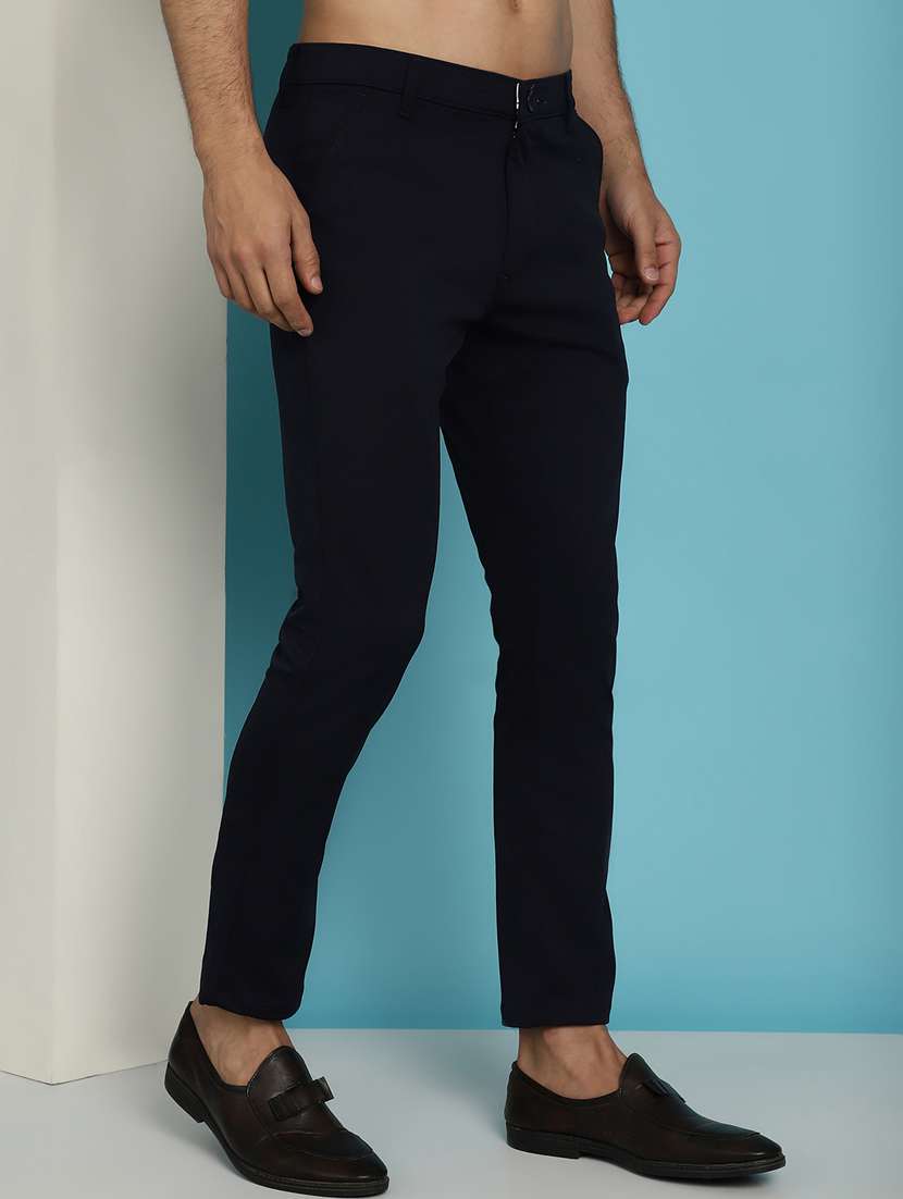 navy blue cotton chinos casual trousers - 20894831 -  Standard Image - 1