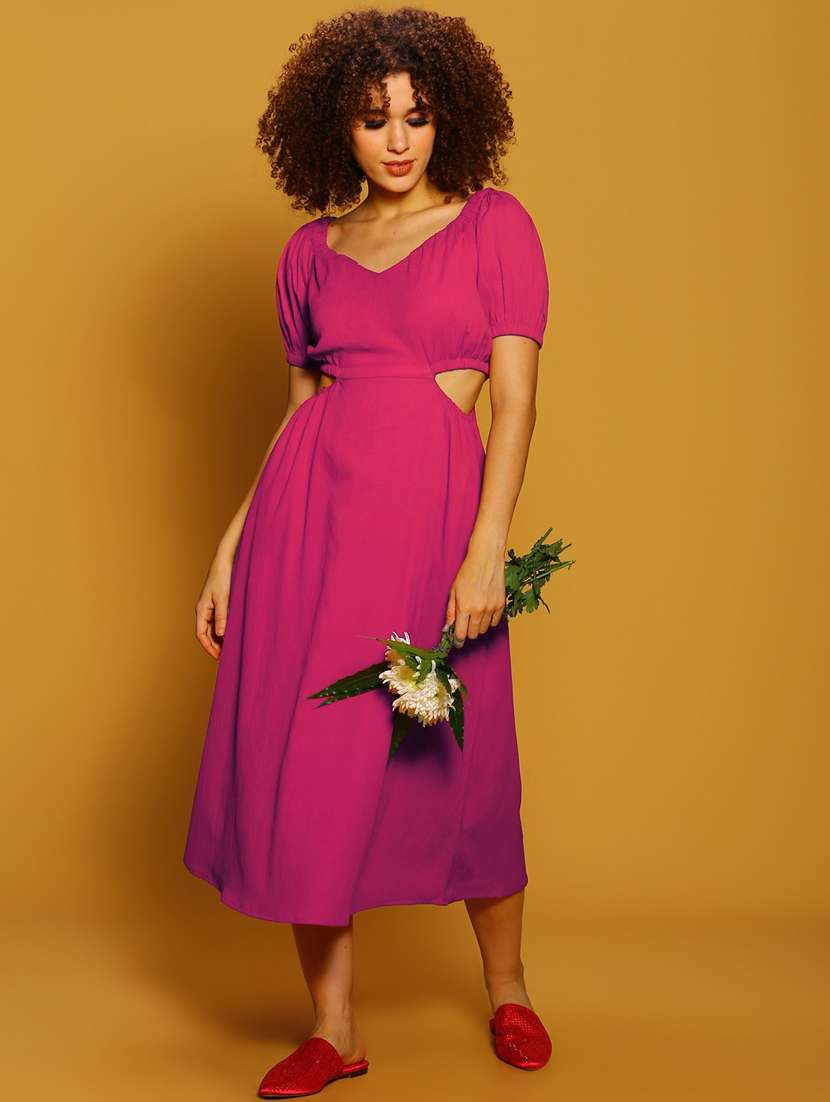 women pink solid a-line dress
