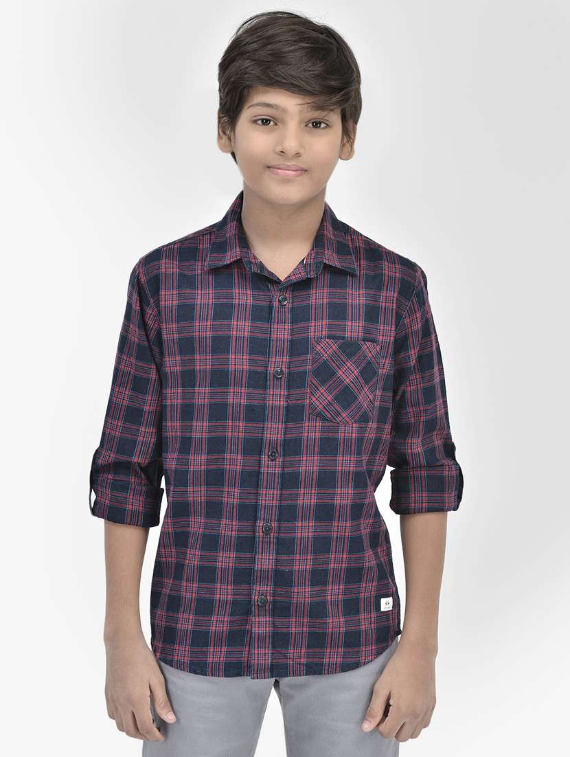 boys' check printed regular shirt