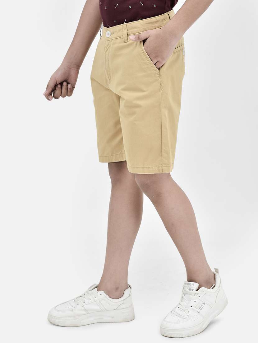 kids solid beige three fourth shorts