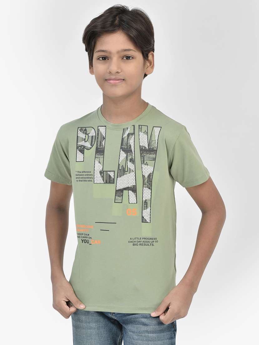 green cotton typographic t-shirt
