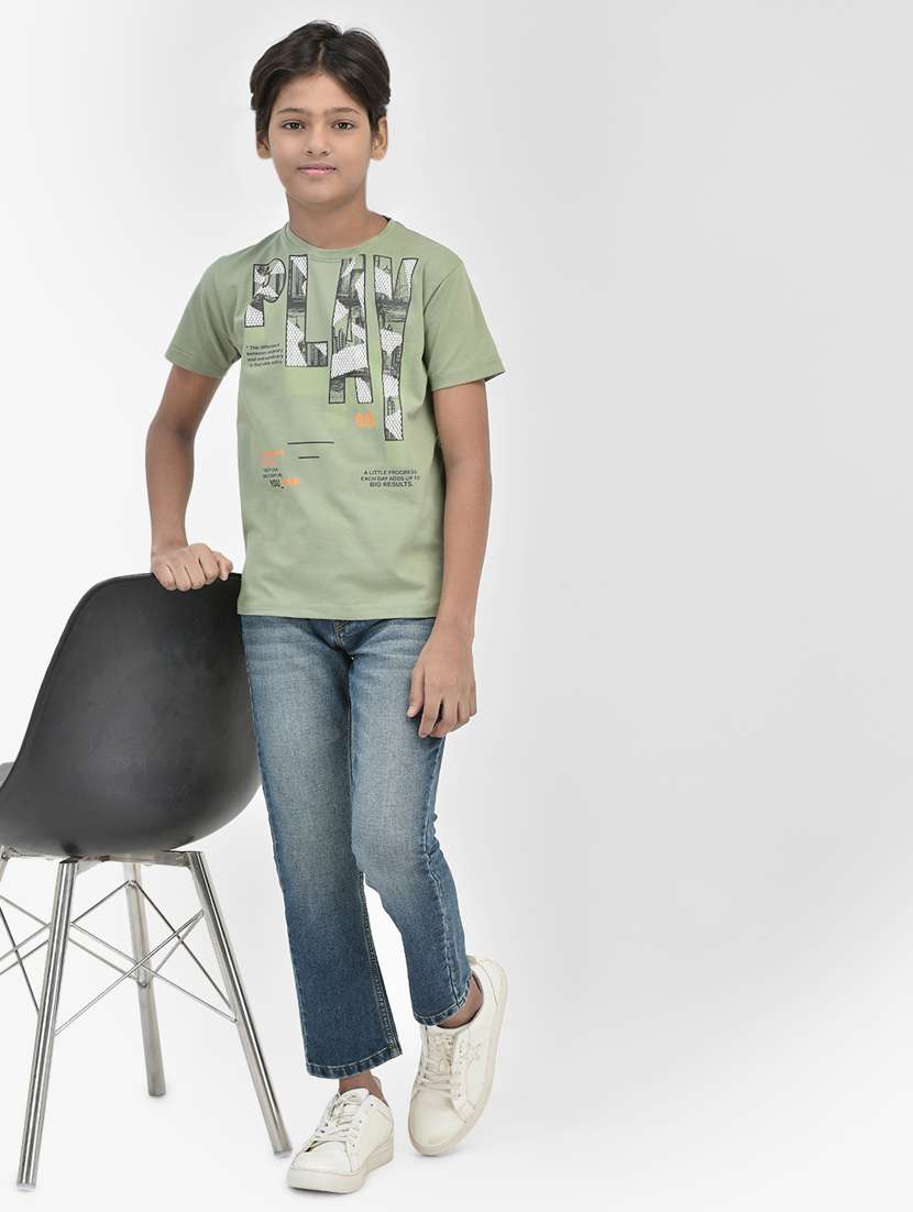 green cotton typographic t-shirt - 20895027 -  Standard Image - 4