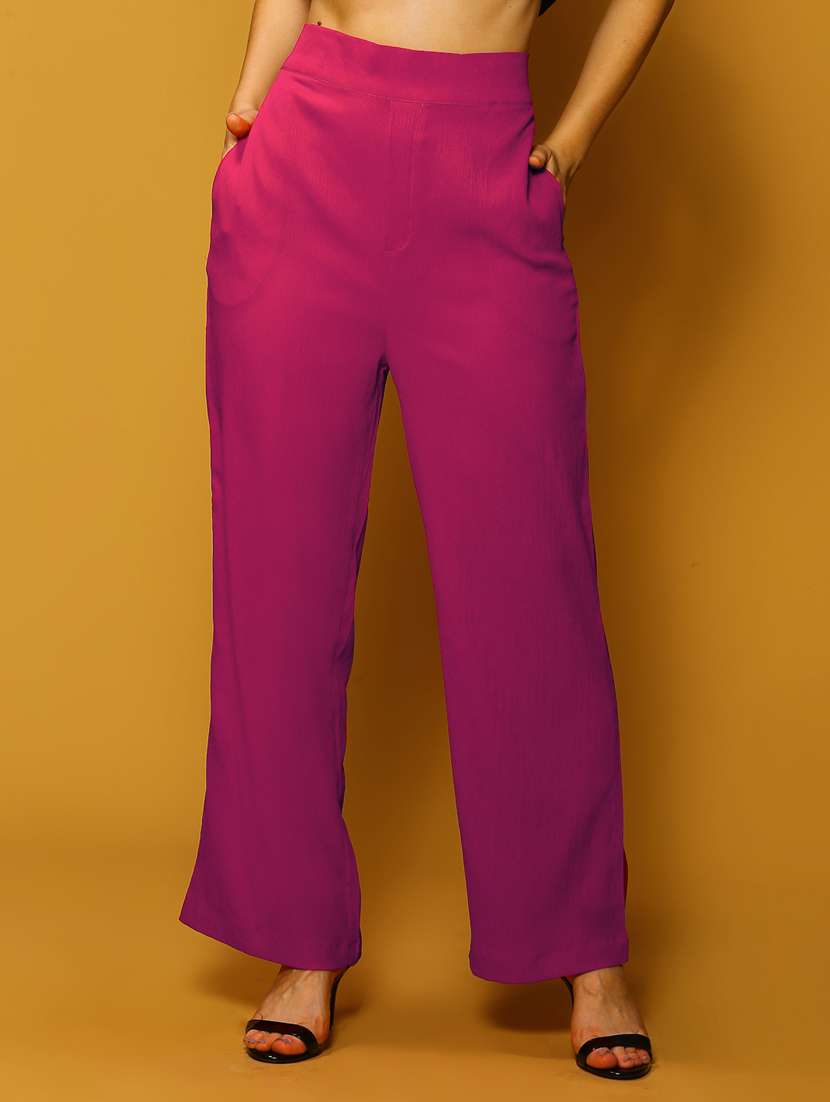 solid pink flat front trouser