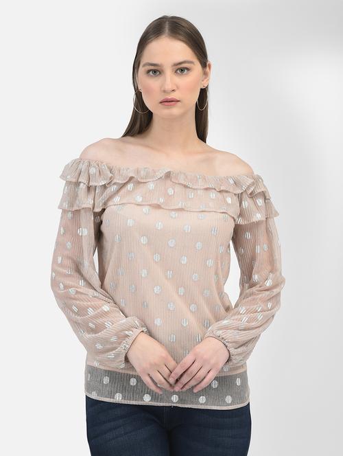 women beige foil printed regular top - 20895414 - Standard Image - 0
