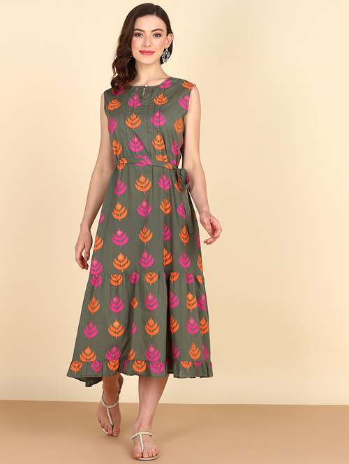 women green printed fit & flare dress - 20895882 -  Standard Image - 0