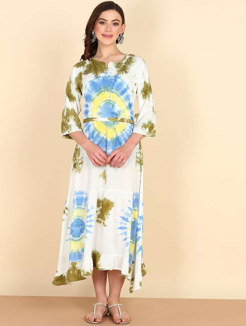 women white tie & dye fit & flare dress