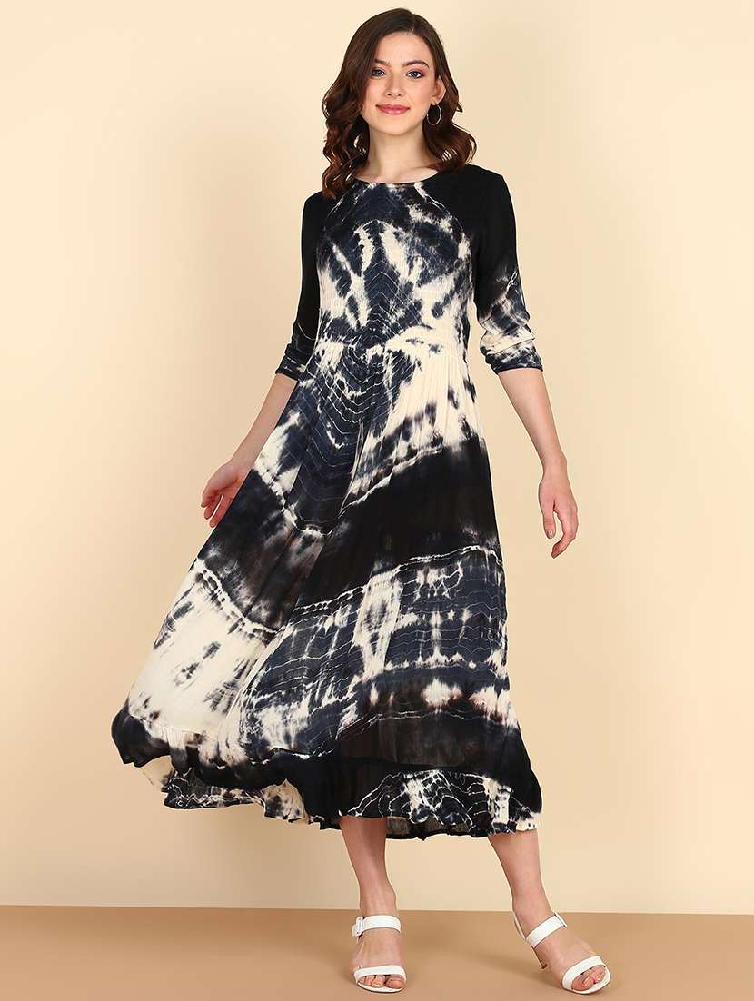 women blue tie & dye fit & flare dress