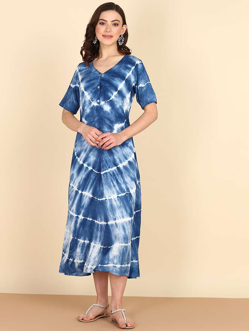 women blue tie & dye a-line dress