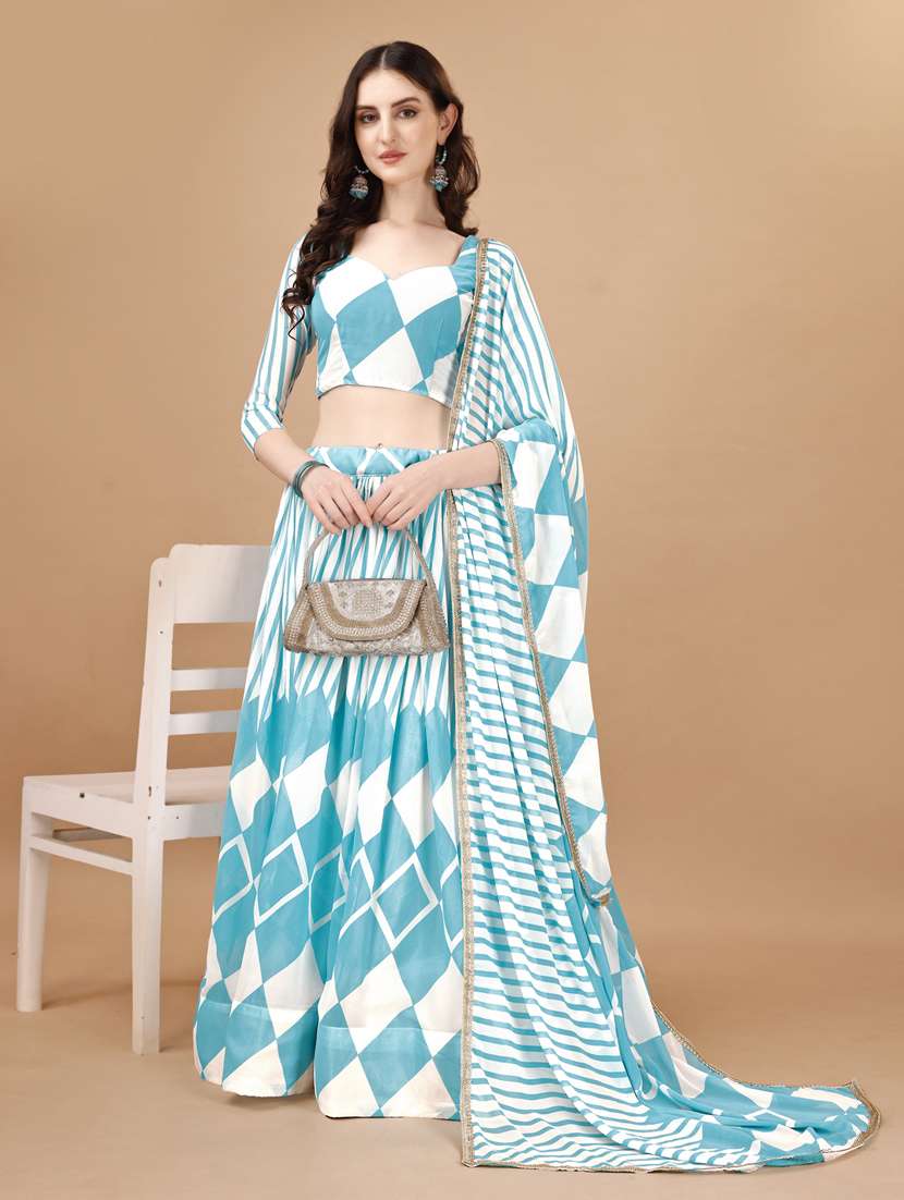 women light blue flared lehenga choli with dupatta - 20895895 - Standard Image - 1
