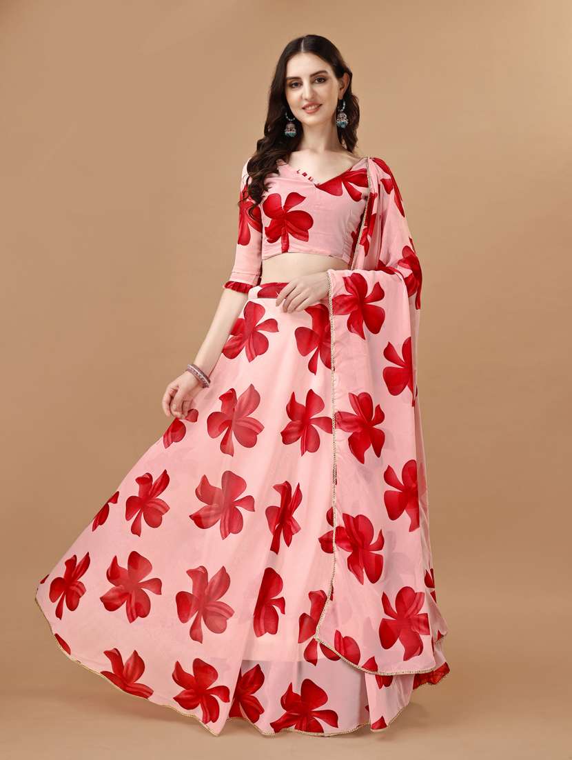 women red flared lehenga choli with dupatta