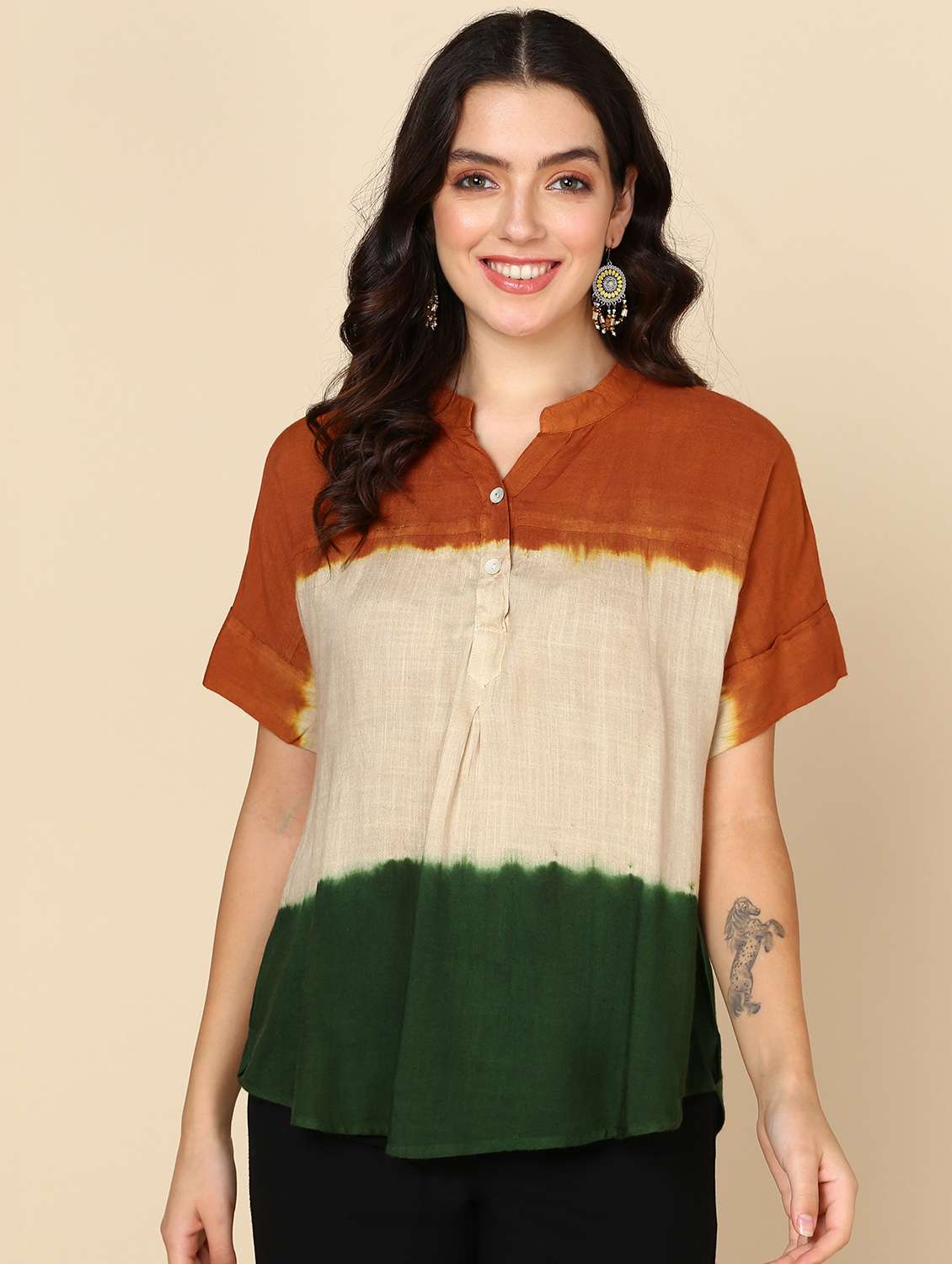 women tie & dye relaxed fit regular top