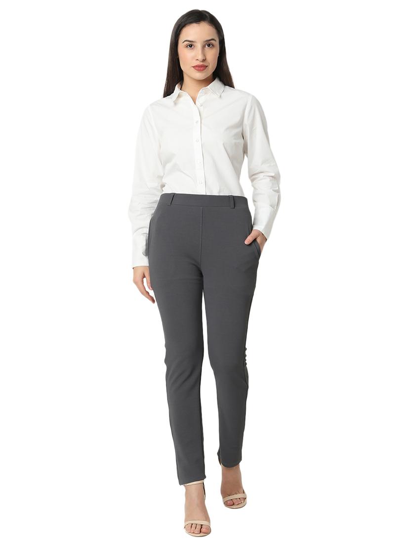 women solid cotton lycra flat front trouser - 20895990 - Standard Image - 4