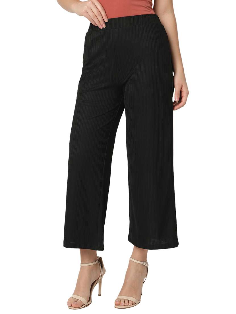 women solid cotton lycra flat front trouser - 20895991 - Standard Image - 1