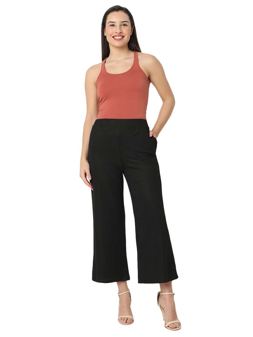 women solid cotton lycra flat front trouser - 20895991 - Standard Image - 4