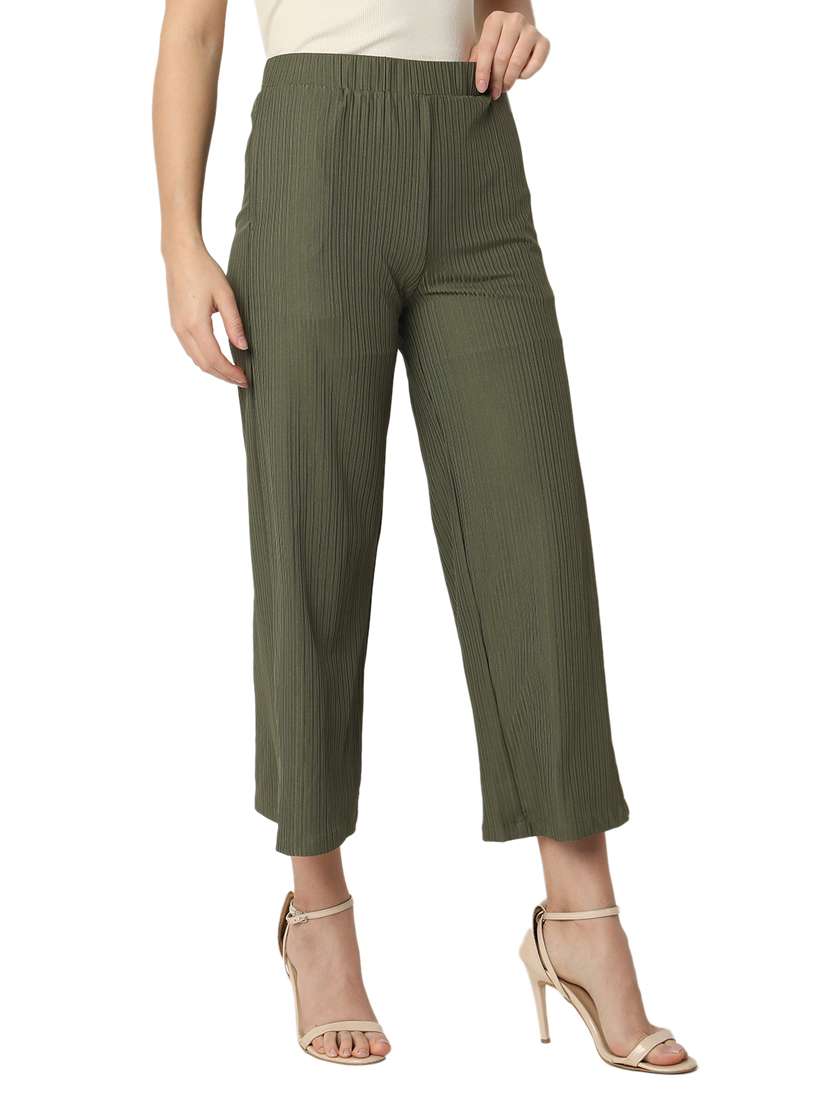women solid cotton lycra flat front trouser - 20895995 - Standard Image - 1