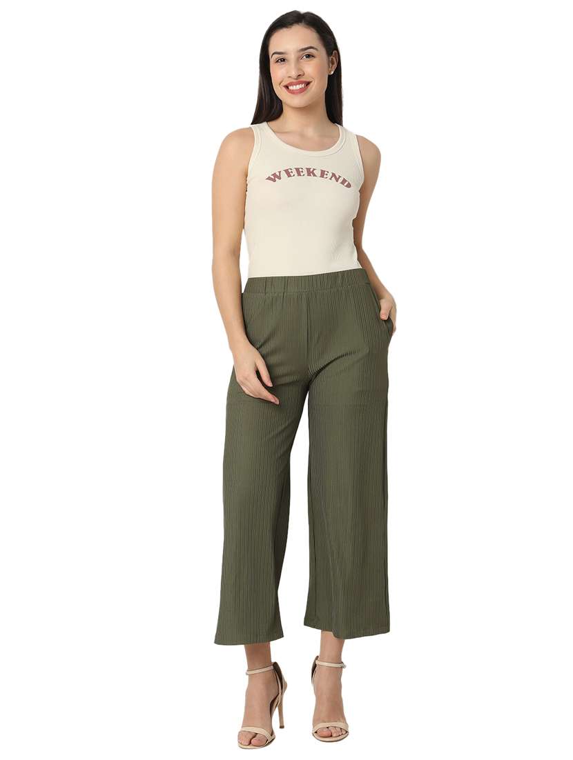 women solid cotton lycra flat front trouser - 20895995 - Standard Image - 4