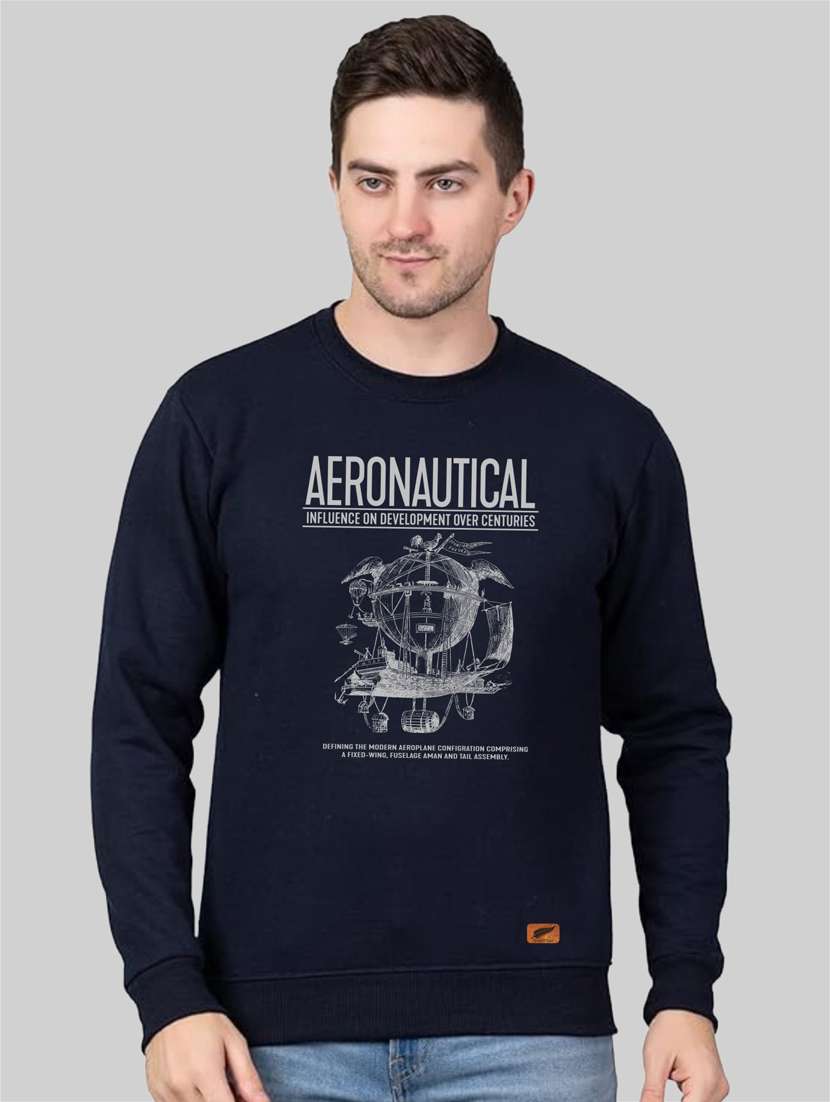 navy blue fleece chest print sweatshirt