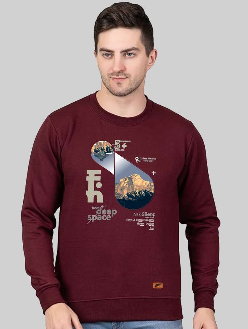 maroon fleece chest print sweatshirt