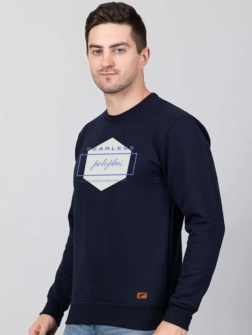 navy blue fleece chest print sweatshirt - 20896859 -  Standard Image - 1