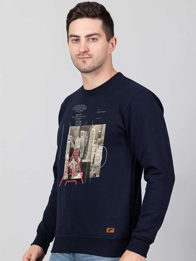 navy blue fleece chest print sweatshirt - 20896865 - Standard Image - 1