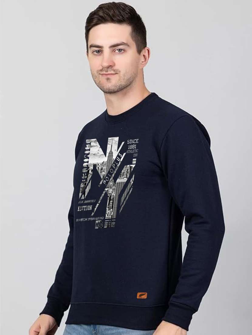 navy blue fleece chest print sweatshirt - 20896868 -  Standard Image - 1
