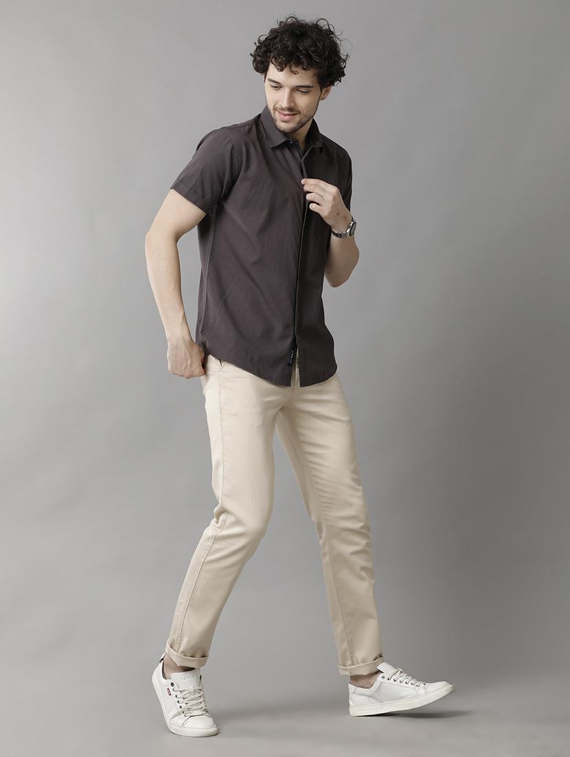 dark grey linen blend casual shirt - 20900754 - Standard Image - 4