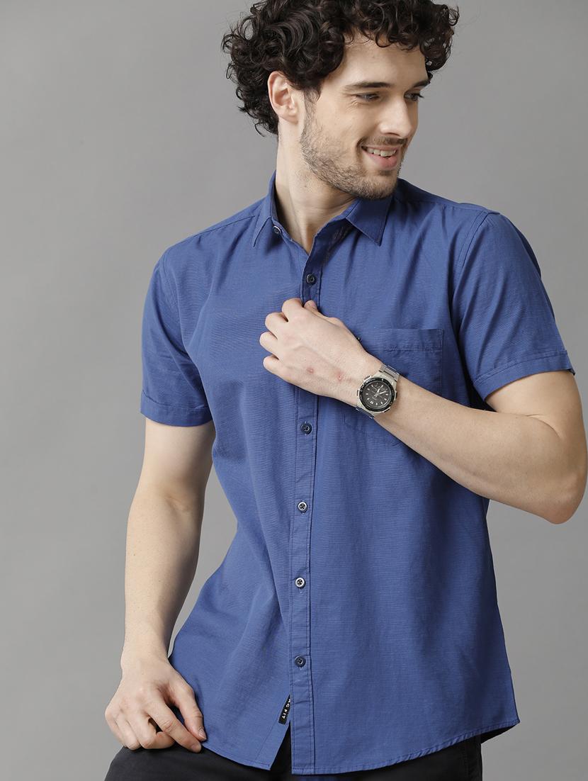 indigo linen blend casual shirt - 20900762 -  Standard Image - 1