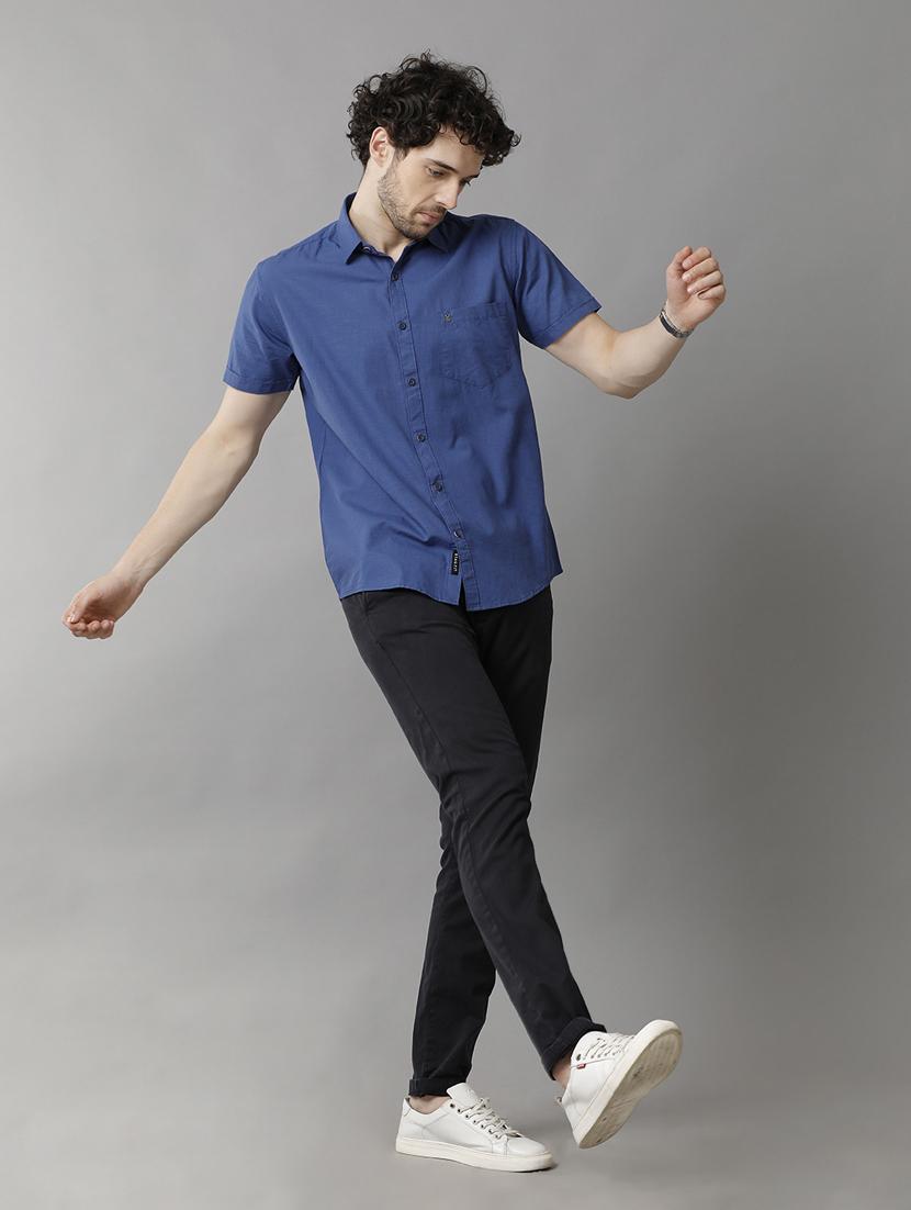indigo linen blend casual shirt - 20900762 - Standard Image - 4