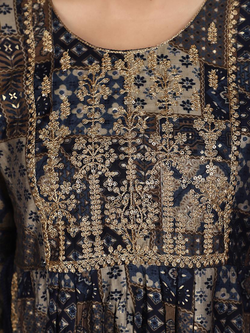 women blue round neck flared kurta - 20901262 - Standard Image - 4