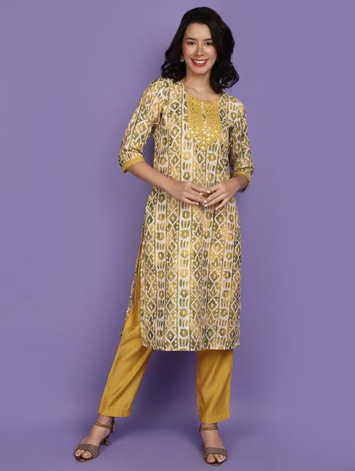 women yellow printed kurta & pant set - 20901314 -  Standard Image - 0