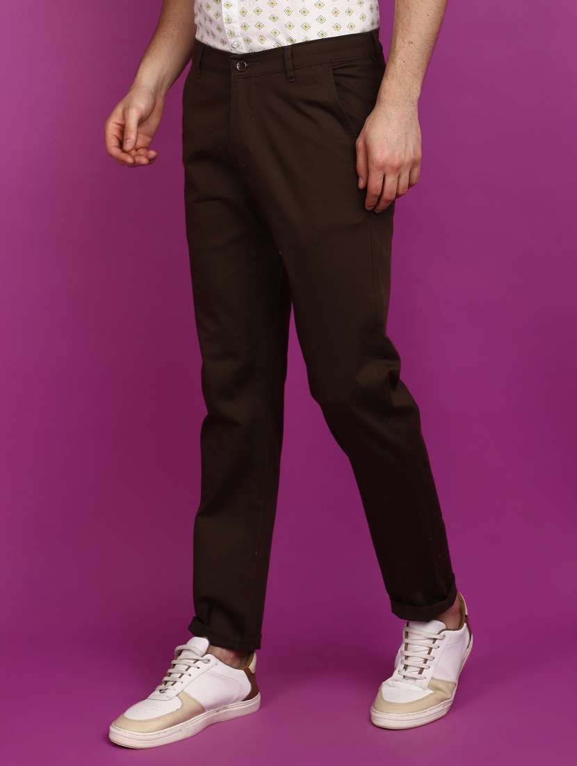 men solid full length chinos  - 20901321 -  Standard Image - 1