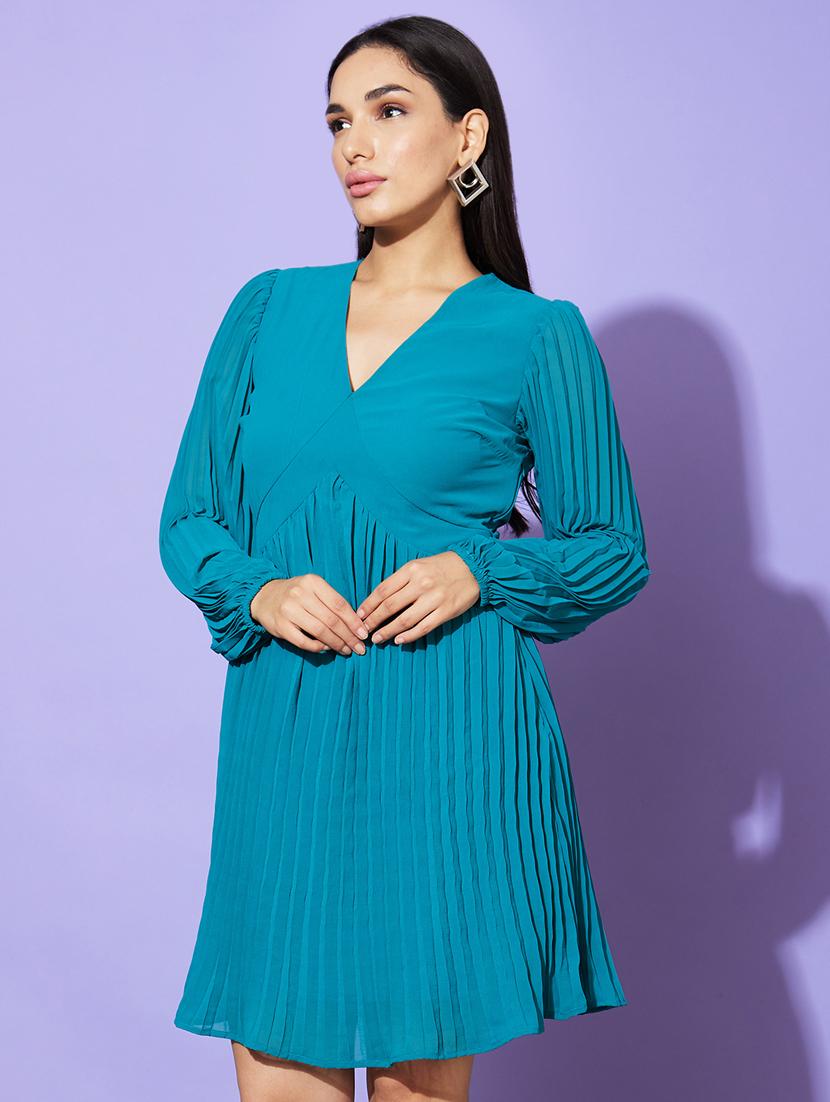 women teal solid fit & flare dress - 20901430 - Standard Image - 1