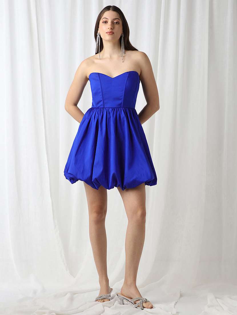 globus women blue strapless sweetheart neck panelled balloon party dress - 20901434 - Standard Image - 1