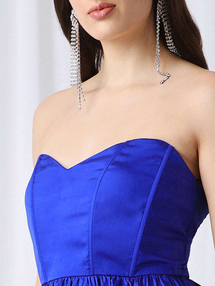 globus women blue strapless sweetheart neck panelled balloon party dress - 20901434 - Standard Image - 4