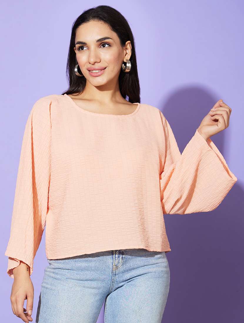 women peach self-designed regular top