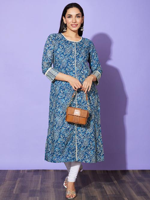 blue printed a-line kurta - 20901502 -  Standard Image - 0