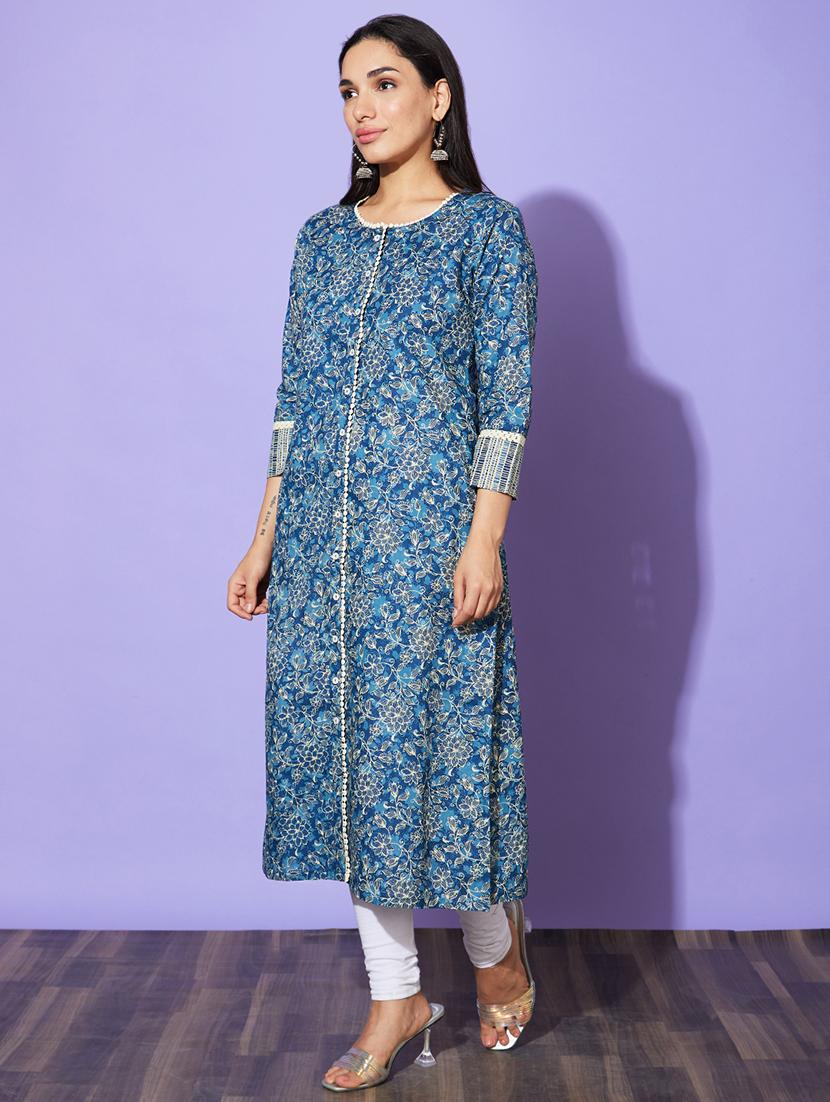 blue printed a-line kurta - 20901502 -  Standard Image - 1
