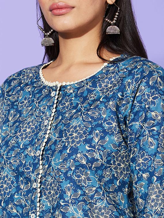 blue printed a-line kurta - 20901502 - Standard Image - 4