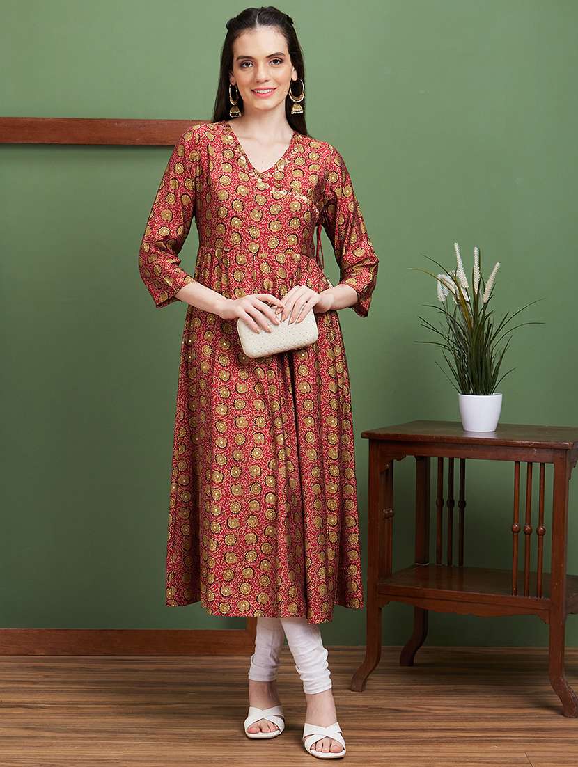 maroon printed anarkali kurta