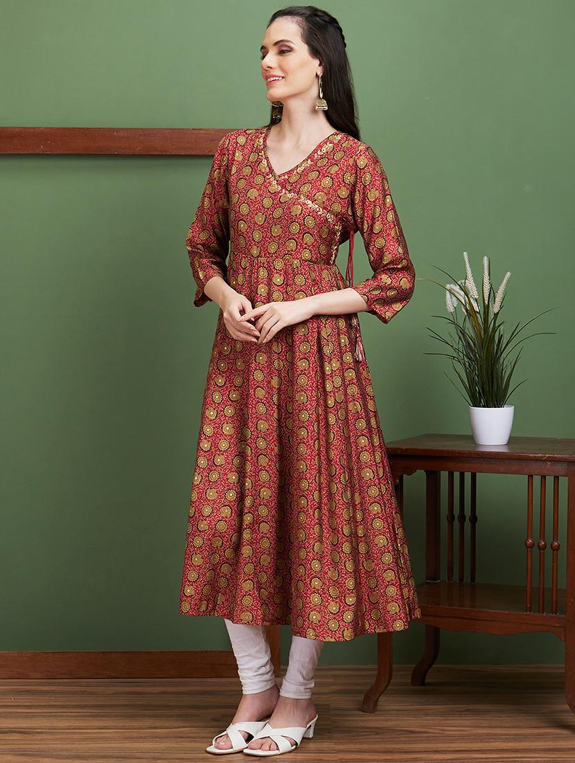 maroon printed anarkali kurta - 20901508 -  Standard Image - 1