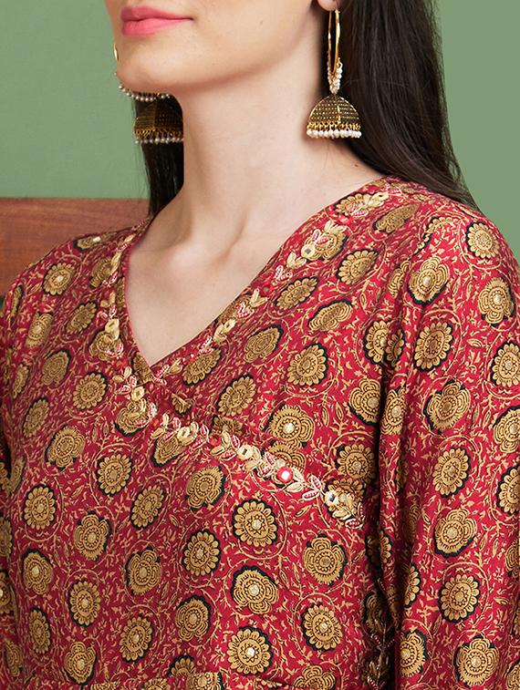 maroon printed anarkali kurta - 20901508 - Standard Image - 4