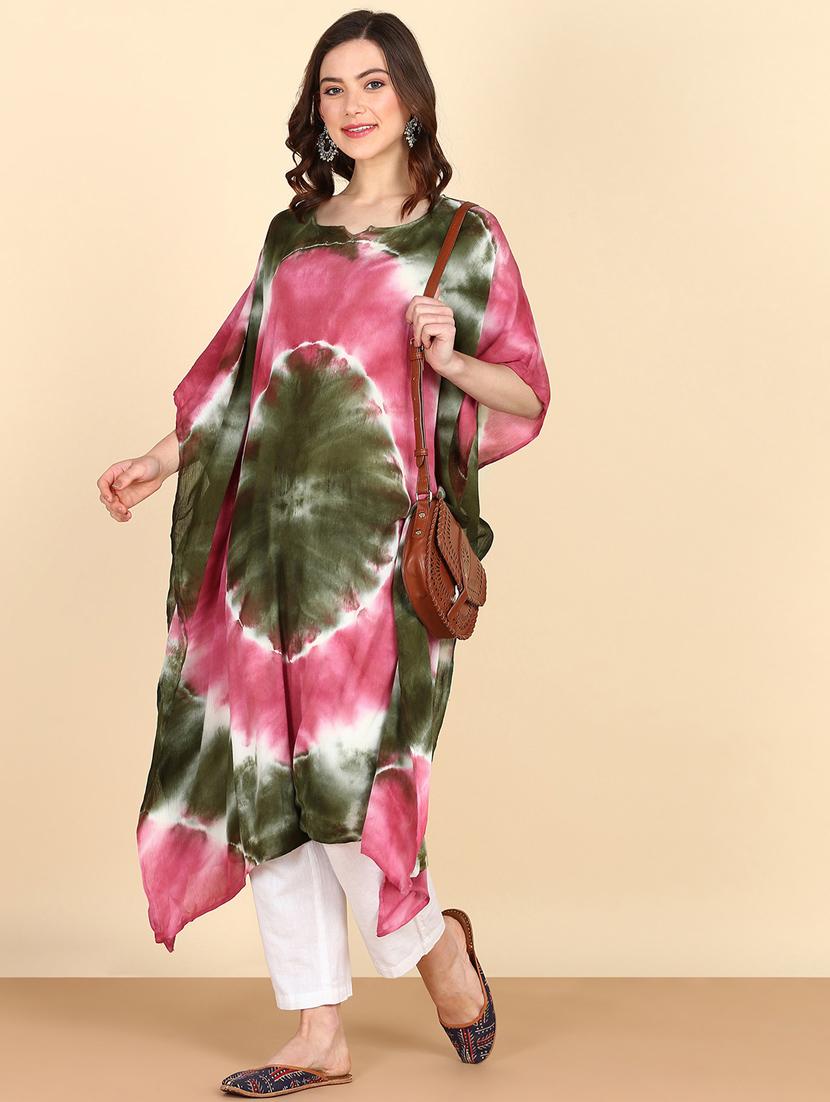 women tie & dye kimono sleeve kaftan kurta - 20906634 -  Standard Image - 1